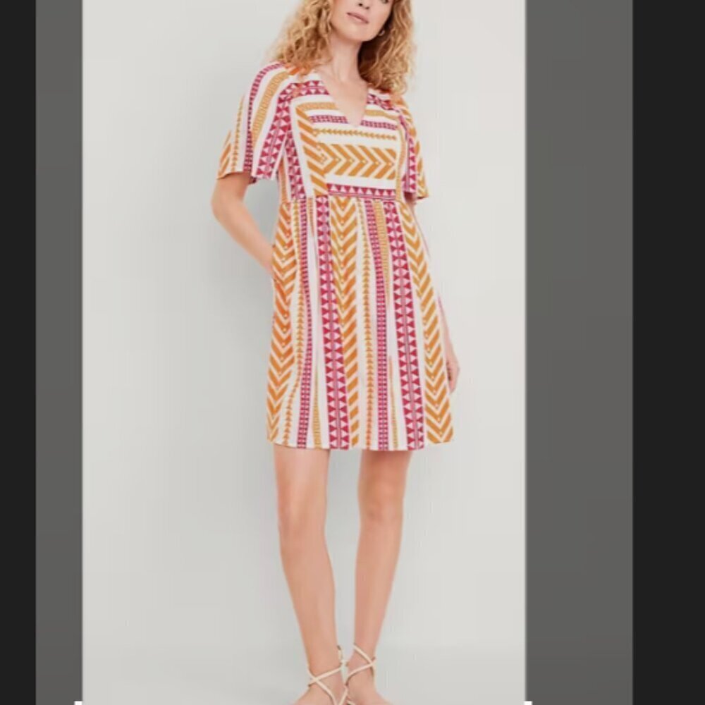 Old Navy Jacquard Mini Swing Pink Colorful Chevron Women's Dress 3X